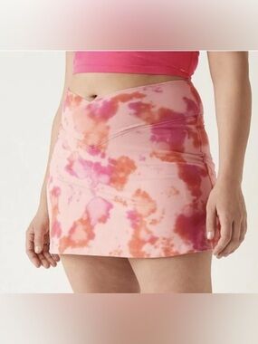 NWT PINK Victoria's Secret High Waist V Crossover Pink/Orange Tie Dye Skort Sz M